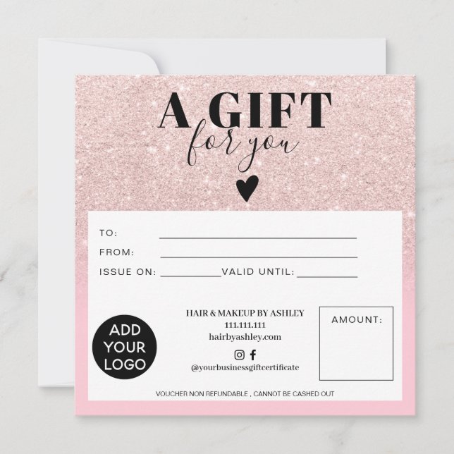 Chic Glitzer Rosa Quadrat Geschenkzertifikat Logo (Vorderseite)