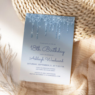 Chic Glitzer Tropfen Blue 18. Geburtstag Einladung