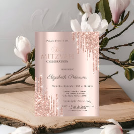 Chic Glitzer Tropfen Rose Gold Bat Mitzvah Einladung