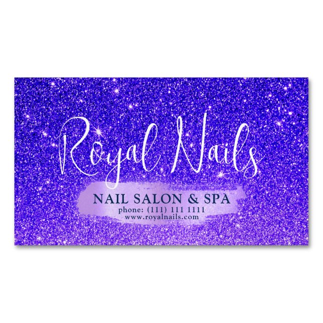 Chic Glitzer WELLNESS-CENTER Nail Salon Makeup Hai Magnetische Visitenkarte (Vorderseite)