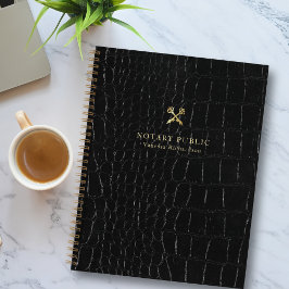 Chic Glossy Black Crocodile Gold Notar Public Notizbuch