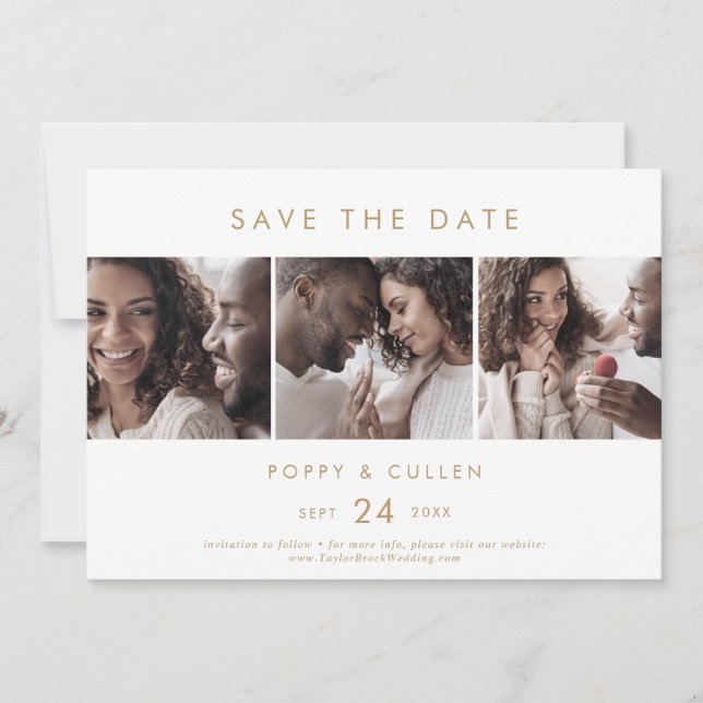 Chic Gold 3 Foto Template Save the Date (Vorderseite)