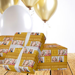 Chic Gold 4 Foto Collage Custom Geburtstagsparty Geschenkpapier