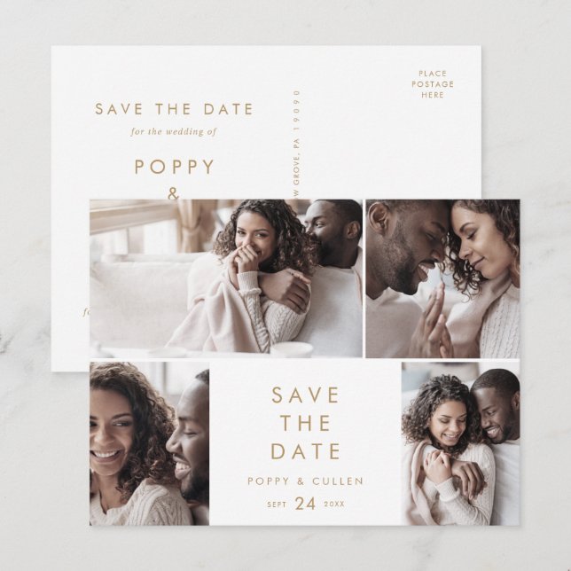 Chic Gold 4 Modèle photo Enregistrer la date (Devant / Derrière)