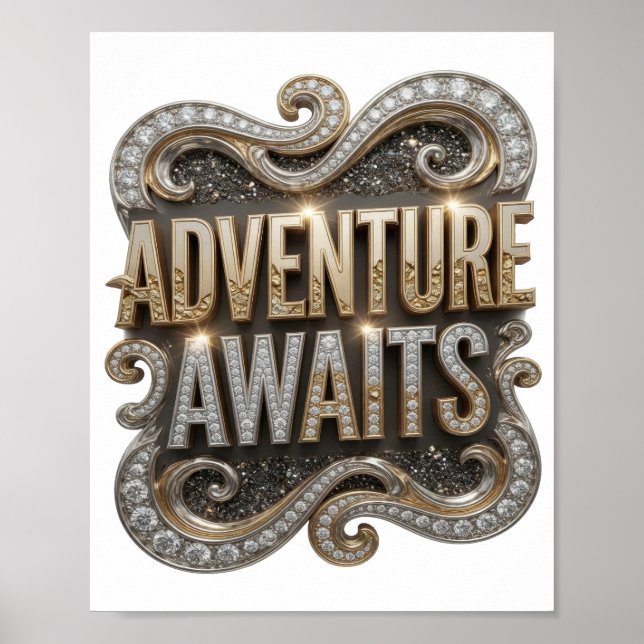 Chic Gold ABENTEUER WARTEN Graphic Design Poster (Vorne)