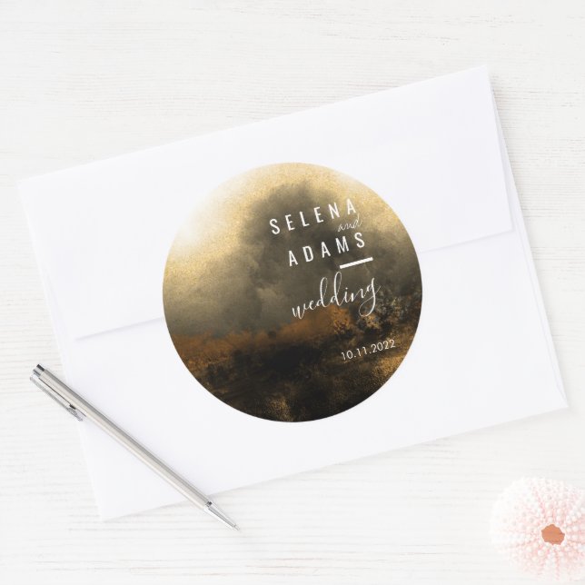 Chic Gold Abstrakt Typografy Wedding Runder Aufkleber (Umschlag)