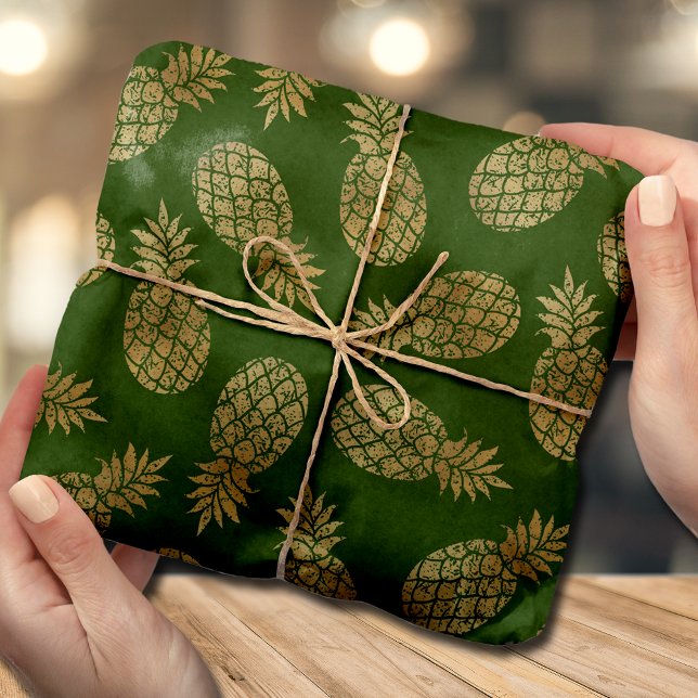 Chic Gold Ananas Tropical Green Seidenpapier (Von Creator hochgeladen)