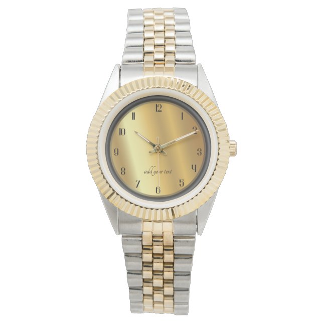 Chic Gold and Black Effect Personalized Armbanduhr (Vorderseite)