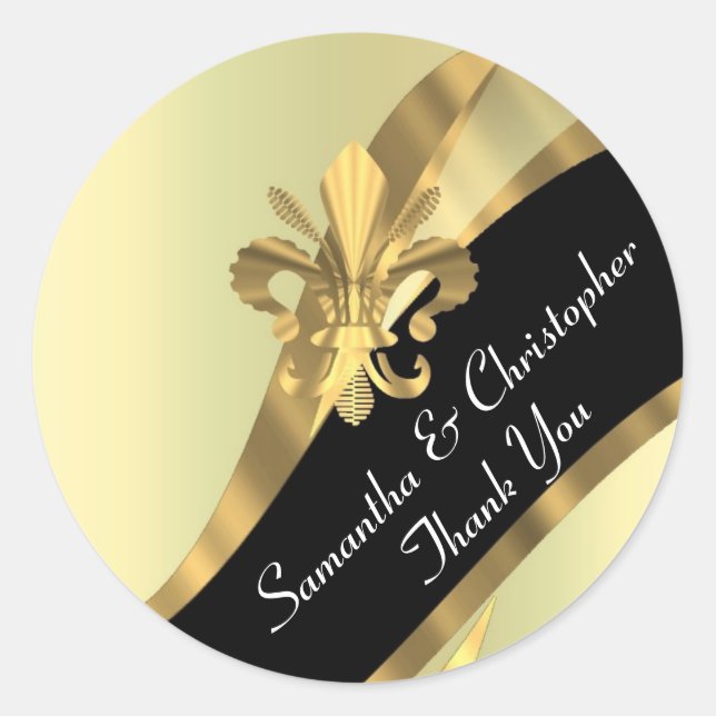 Chic gold and black wedding Siegel Runder Aufkleber (Vorderseite)