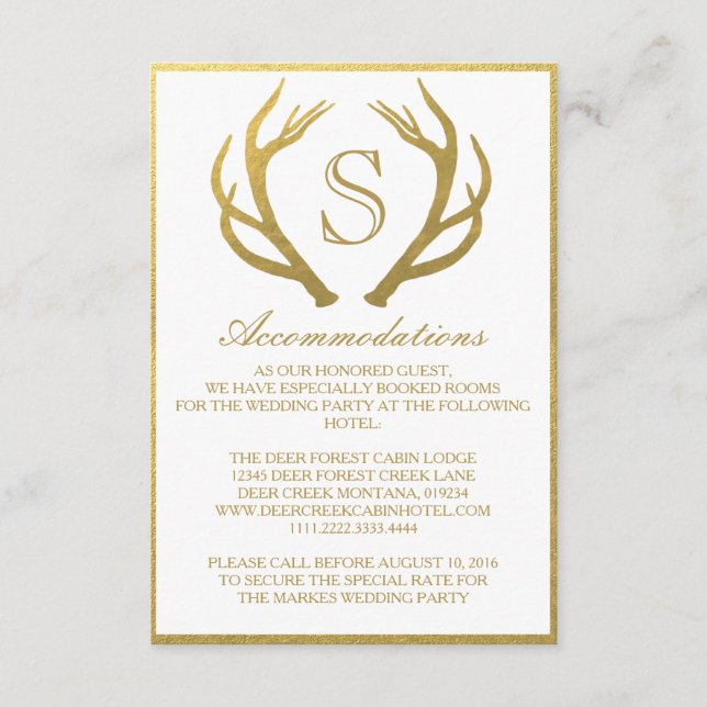 CHIC GOLD | ANTLER WEDDING UNTERKÜNFTSKARTE BEGLEITKARTE (Vorderseite)