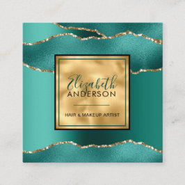 Chic Gold Aquamarin Glitzer Fashion Modern Quadratische Visitenkarte