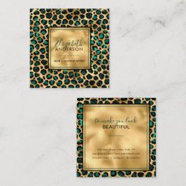 Chic Gold Aquamarin Leopard Print Fashion Modern Quadratische Visitenkarte