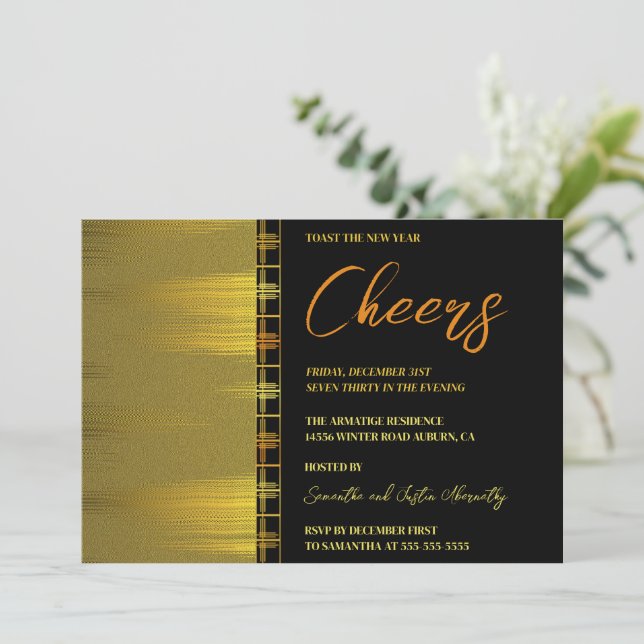 Chic Gold Art Deco Neue Jahre Einladung (Stehend Vorderseite)