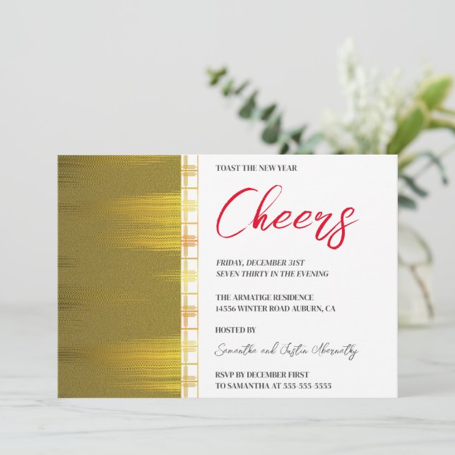 Chic Gold Art Deco Neue Jahre Einladung (Stehend Vorderseite)