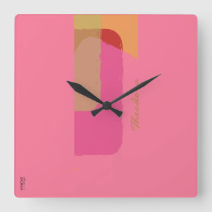 Chic Gold Beige Rosa Orange Abstrakt Quadratische Wanduhr