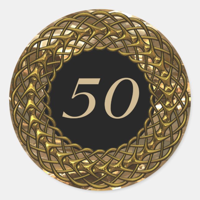 Chic Gold & Black 50 Jahre Hochzeit Runder Aufkleber (Vorderseite)