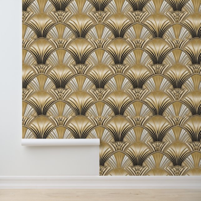 Chic Gold Black Art Deco Arches Tapete (Anwendung)