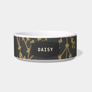 Chic Gold Black Botanic Personalisiert Pet Napf