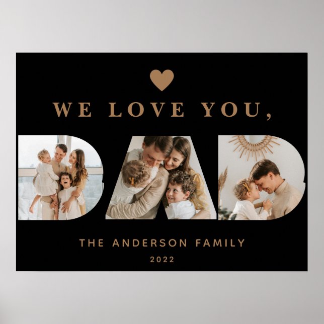 Chic Gold Black Custom Drei Vater Script Fotos Poster (Vorne)
