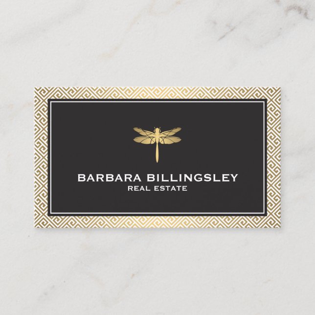 Chic Gold/Black Dragonfly Realtor, Designer Visitenkarte (Vorderseite)