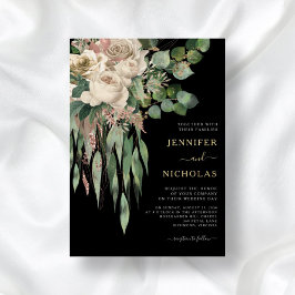 Chic Gold Black Floral Wedding Foil Einladung