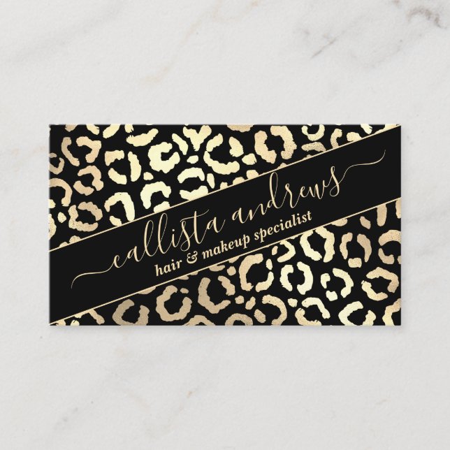 Chic Gold Black Leopard Cheetah Animal Print Visitenkarte (Vorderseite)