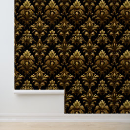Chic Gold Black Ornamental Damask Peel and Stick Tapete