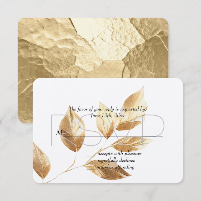 Chic Gold Blätter Hochzeit RSVP (Vorne/Hinten)