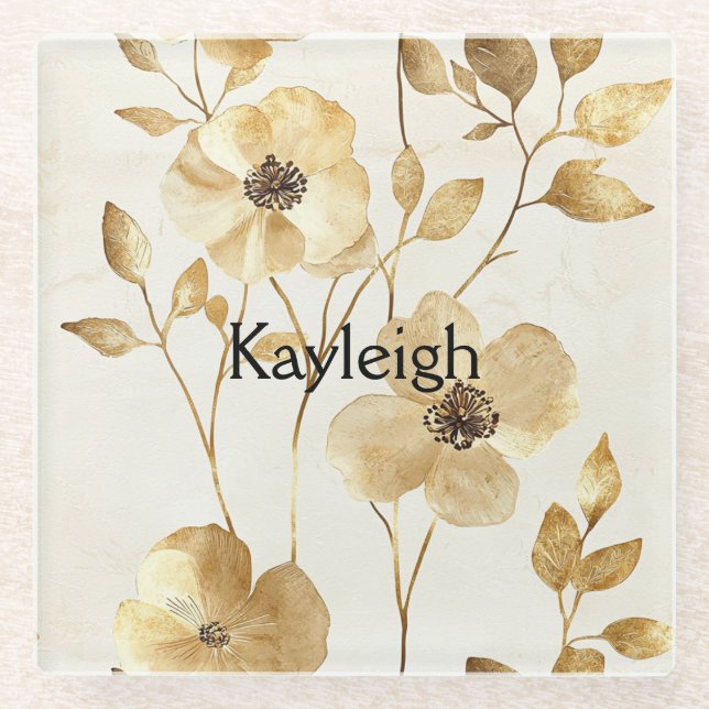 Chic Gold Blume Glasuntersetzer (Vorderseite)