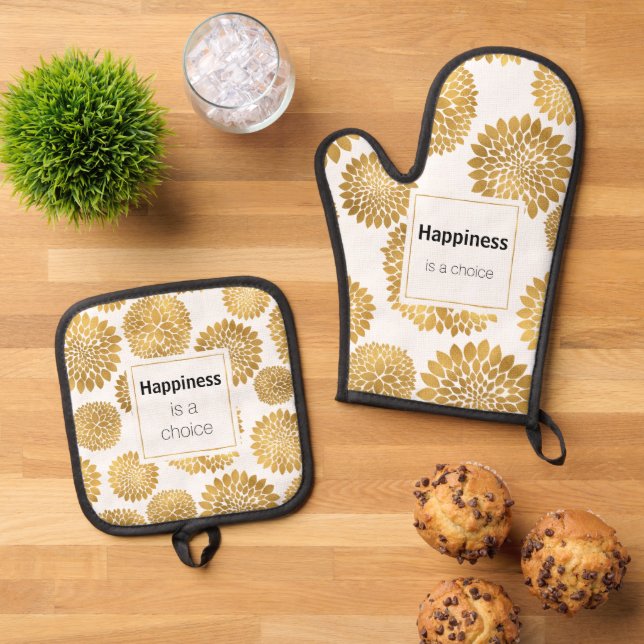 Chic Gold Blume Glück Ofenhandschuh & Topflappen-Set (Oben Unten)
