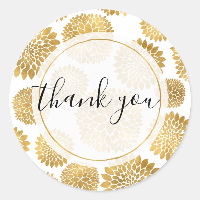 Chic Gold Blume Personalisiert Danke Runder Aufkleber (Vorderseite)