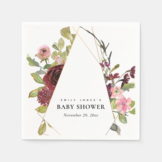CHIC GOLD BLUSH BURGUNDY ROSE FLORAL BABY DUSCHE SERVIETTE (Vorderseite)