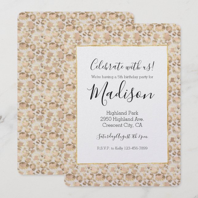 Chic Gold Blush Pink Leopard Print Birthday Einladung (Vorne/Hinten)