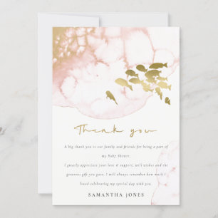 Chic Gold Blush Pink Unterwasser Fisch Baby Shower Dankeskarte