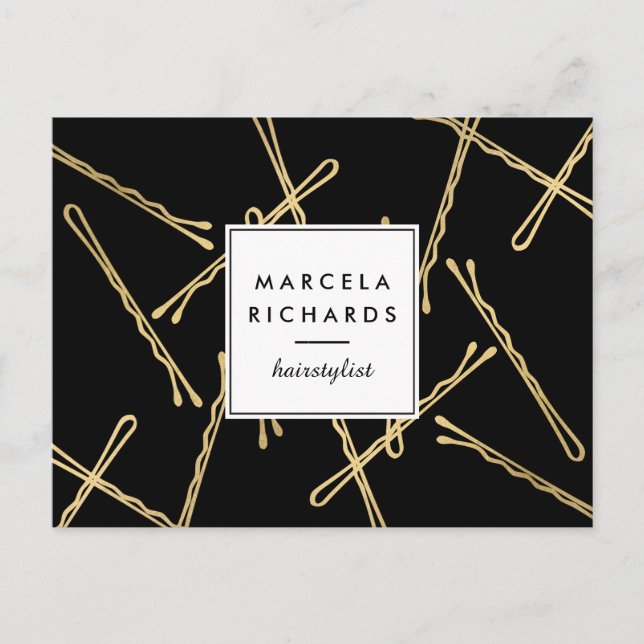 Chic Gold Bobby Buttone Friseur Stylist Salon Blac Postkarte (Vorderseite)