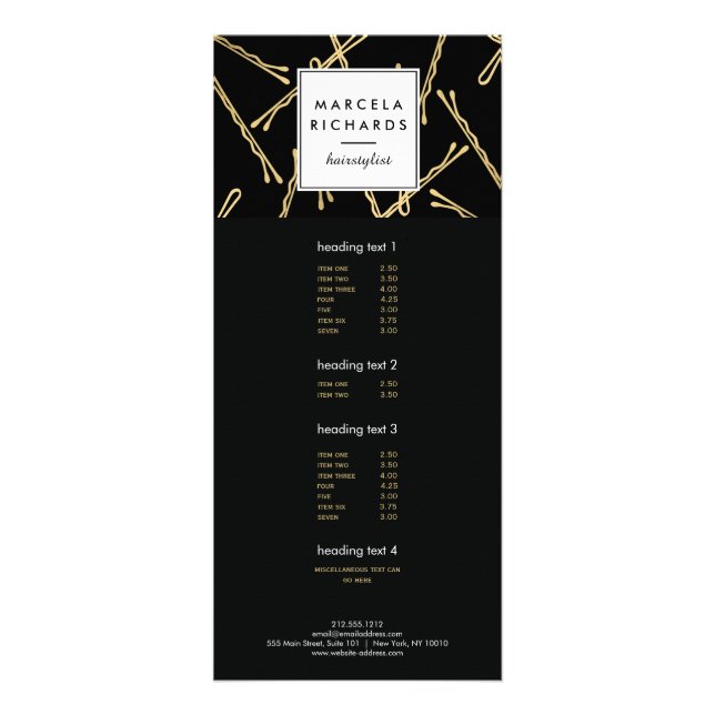 Chic Gold Bobby Buttone Friseur Stylist Salon Blac Werbekarte (Vorne)
