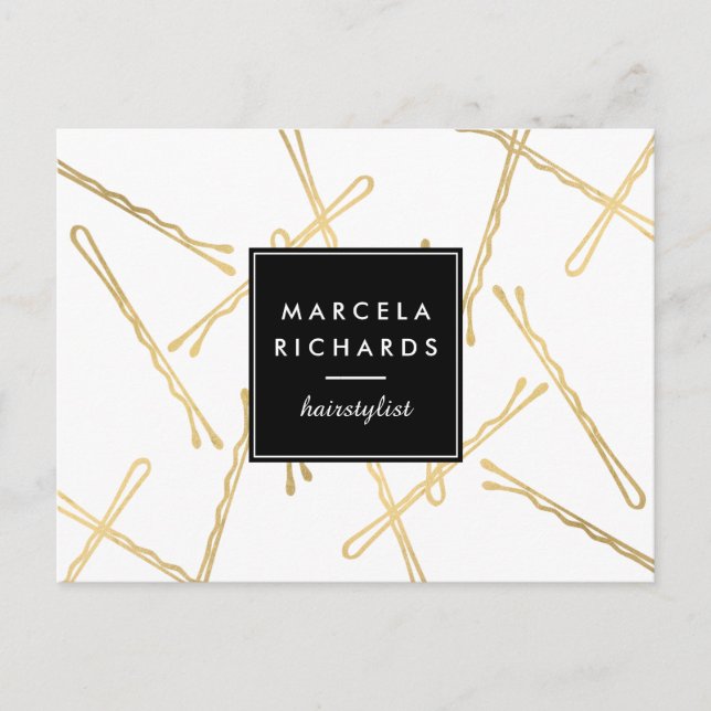 Chic Gold Bobby Buttone Friseur Stylist Salon Postkarte (Vorderseite)