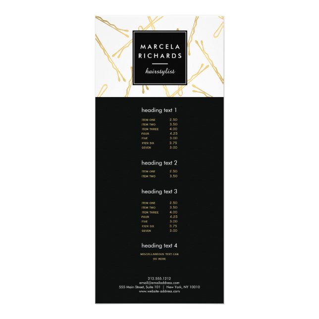 Chic Gold Bobby Buttone Friseur Stylist Salon Werbekarte (Vorne)