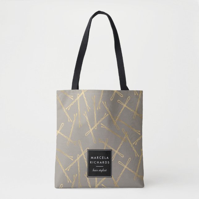 Chic Gold Bobby Buttone Grau Personalisiert Tasche (Vorderseite)