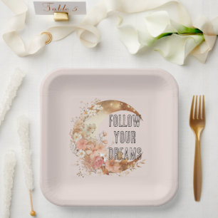 Chic Gold Boho Blush Pink Floral Geburtstag Pappteller