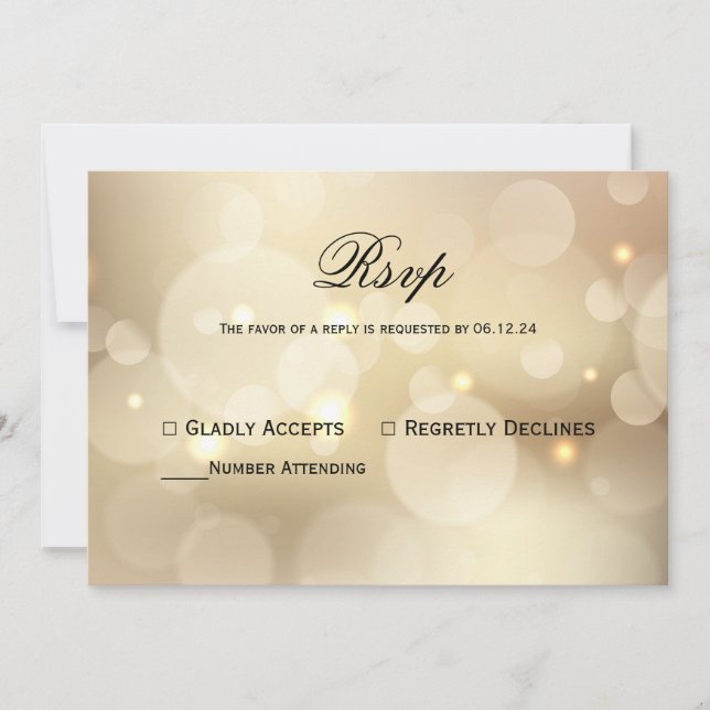 Chic Gold Bokeh Light Wedding Rsvp Einladung (Vorderseite)