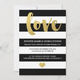 Chic Gold | Bold Black Stripe Wedding Einladung