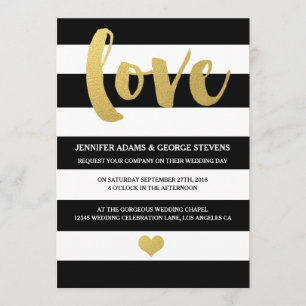 Chic Gold Bold Black Stripe Wedding Einladung