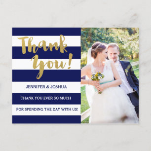 Chic Gold Bold Blue Stripe Foto Vielen Dank Postkarte