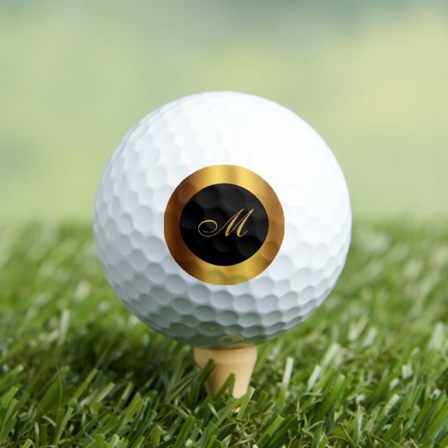 Chic Gold Border Calligraphy Monogram Golfball (Insitu T-Shirt)