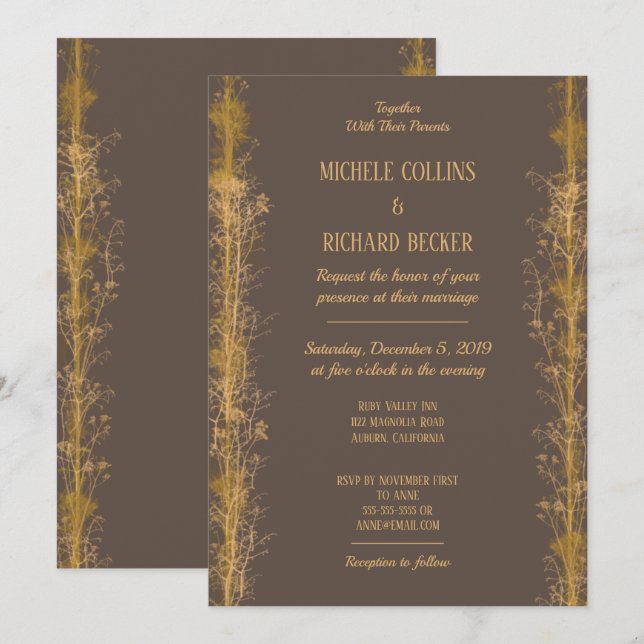 Chic Gold Botanical Border Wedding Einladung (Vorne/Hinten)