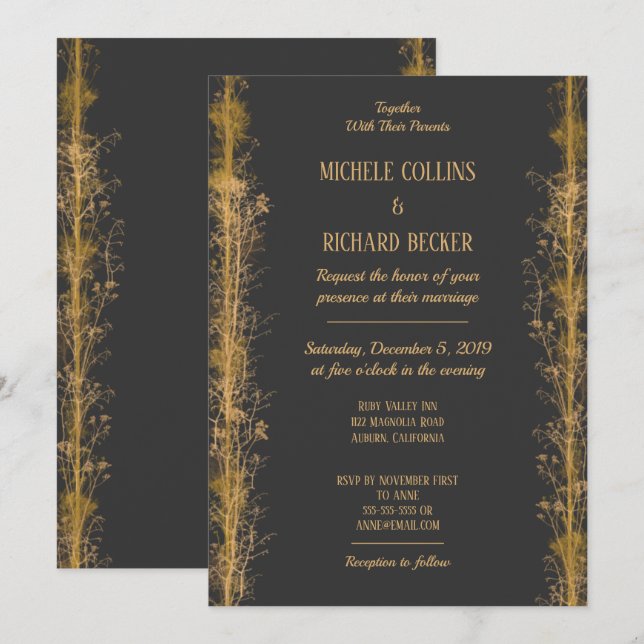 Chic Gold Botanical Border Wedding Einladung (Vorne/Hinten)