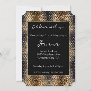 Chic Gold Bronze Black Snake Skin Einladung