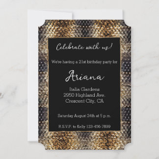 Chic Gold Bronze Black Snake Skin Einladung