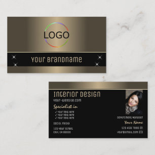 Chic Gold Brown Black Stilvoll mit Logos und Foto Visitenkarte